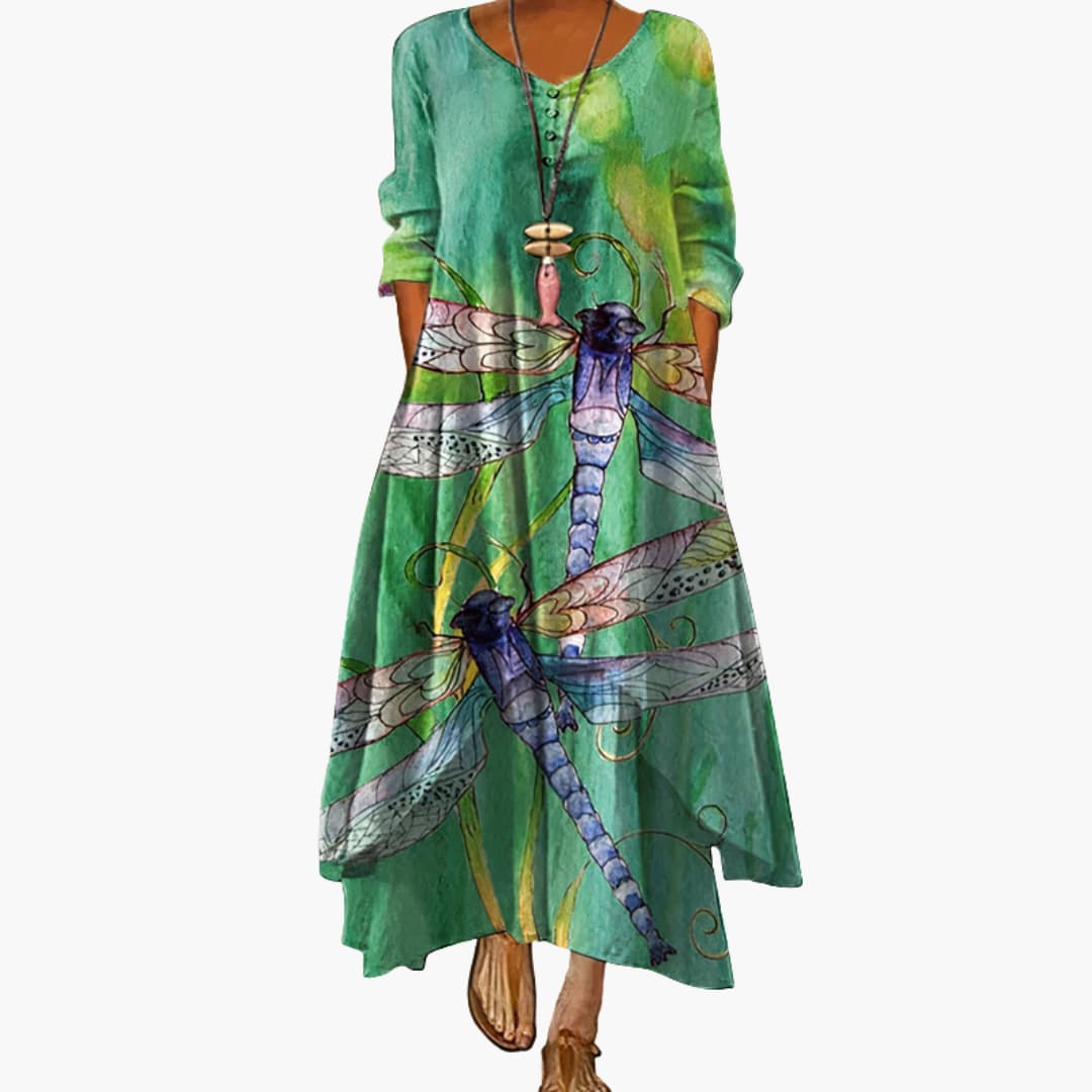 Elegant Women's Dress | A-Line Design with Side Pockets | Comfortable Mid-Length Dress for Effortless Style