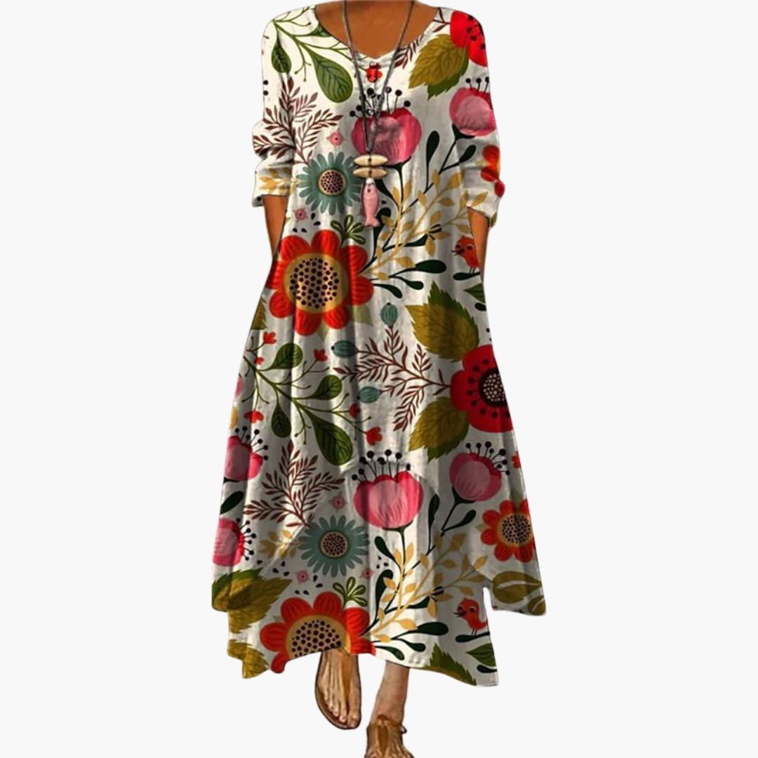 Elegant Women's Dress | A-Line Design with Side Pockets | Comfortable Mid-Length Dress for Effortless Style