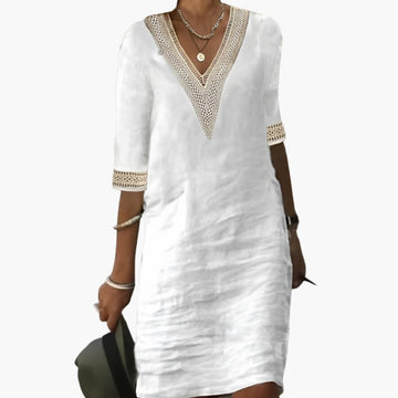 Elegant Women's Dress | Knee-Length Style with Round Neck & Short Sleeves | Versatile Fashion for Any Occasion