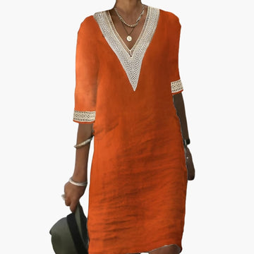 Elegant Women's Dress | Knee-Length Style with Round Neck & Short Sleeves | Versatile Fashion for Any Occasion