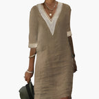 Elegant Women's Dress | Knee-Length Style with Round Neck & Short Sleeves | Versatile Fashion for Any Occasion