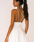 Elegant | White Midi Dress for Women with Strappy Neckline | Flattering Fit for Special Occasions