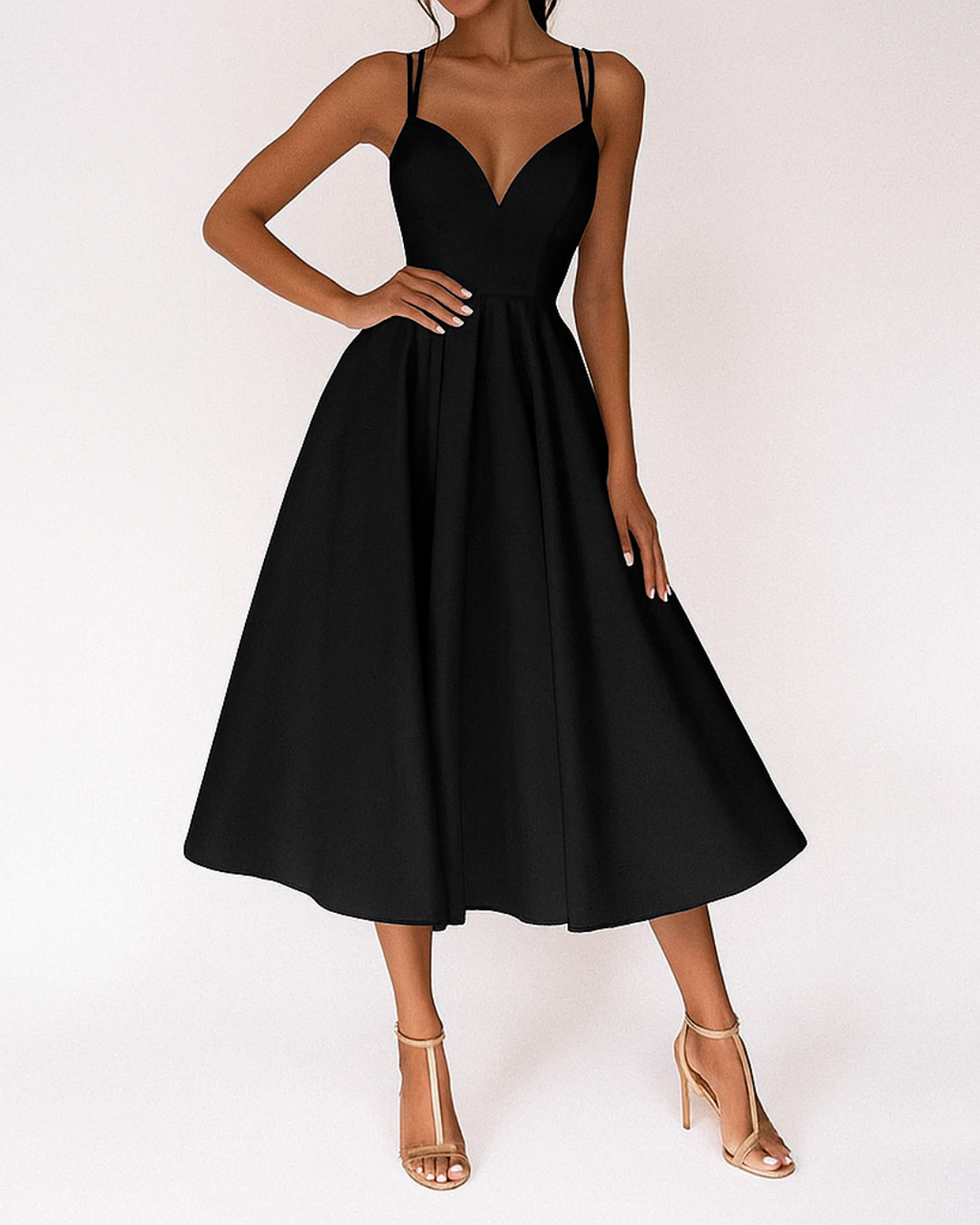 Elegant | White Midi Dress for Women with Strappy Neckline | Flattering Fit for Special Occasions