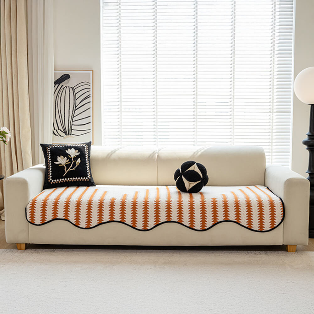 Chenille Chevron Couch Cover with Wavy Edges