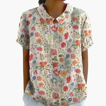 Floral Print Women's Blouse with Crew Neck & Short Sleeves | Stylish Summer Tops for Women