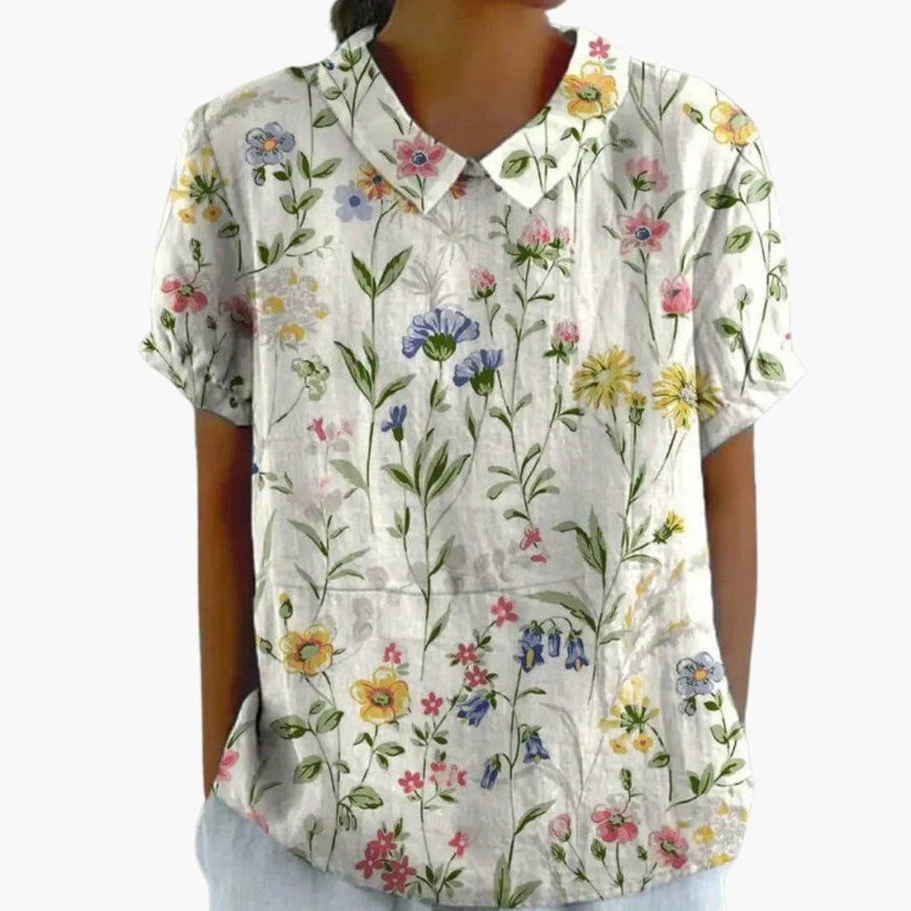 Floral Print Women's Blouse with Crew Neck & Short Sleeves | Stylish Summer Tops for Women