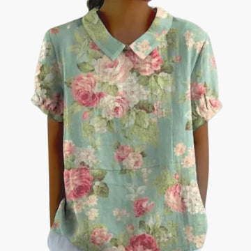 Floral Print Women's Blouse with Crew Neck & Short Sleeves | Stylish Summer Tops for Women