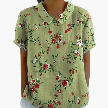 Floral Print Women's Blouse with Crew Neck & Short Sleeves | Stylish Summer Tops for Women