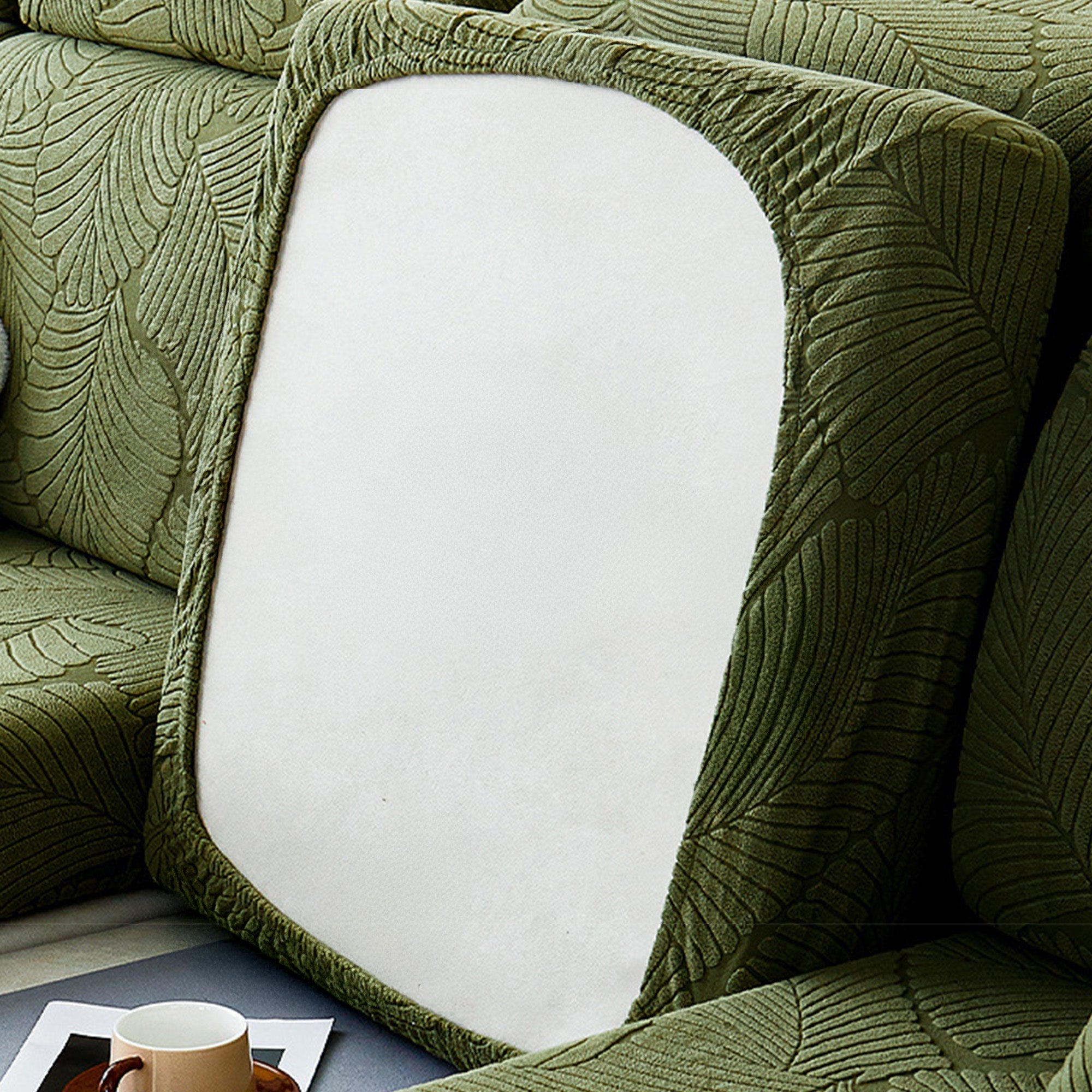 Velvet Leaf Stretch Sofa Cover with Waterproof Full Wrap Design