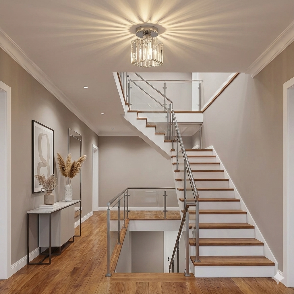 Modern Crystal Flush Mount Ceiling Light Brass Hallway Lamp