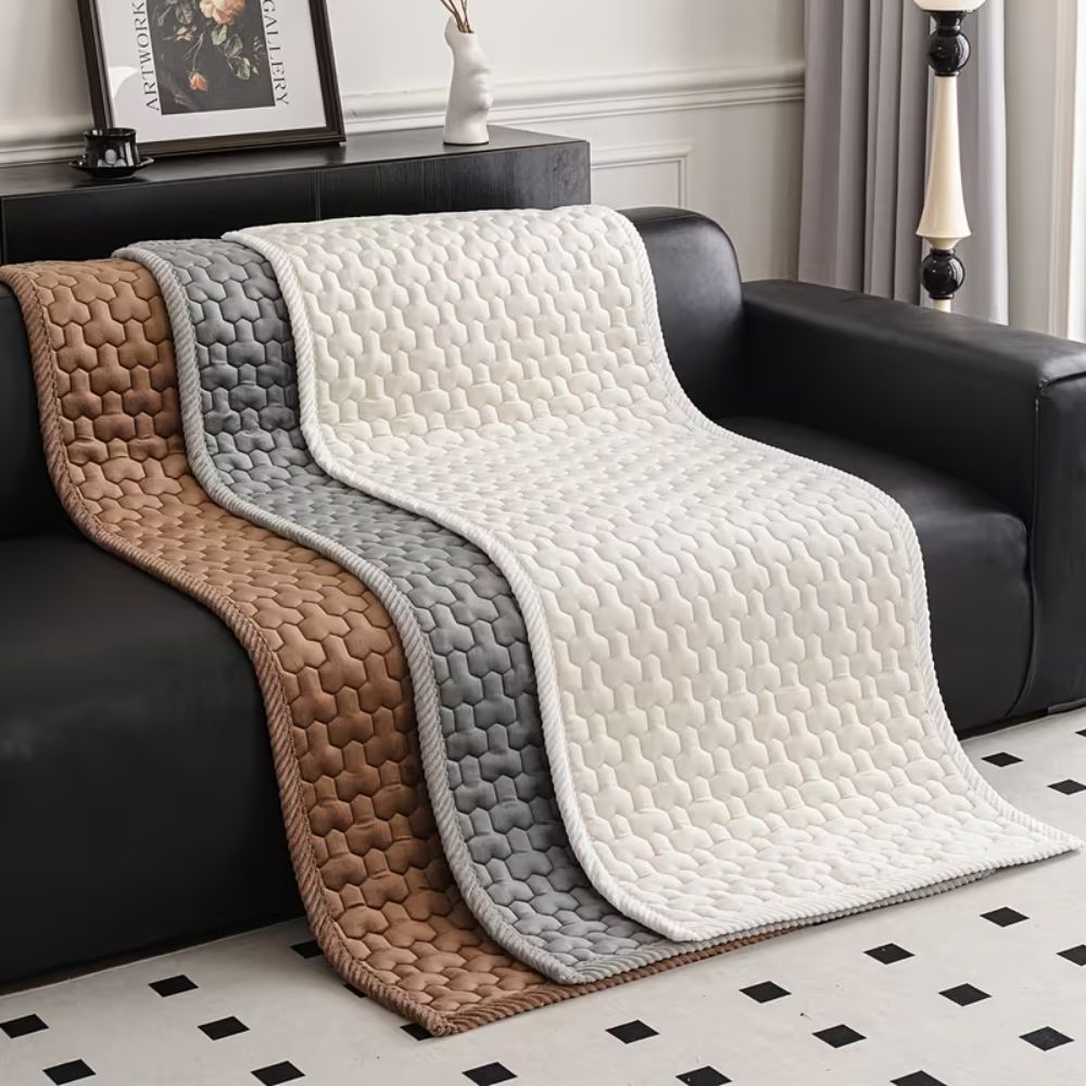 Plush Brick Stitch Couch Cover with Non Slip Backing
