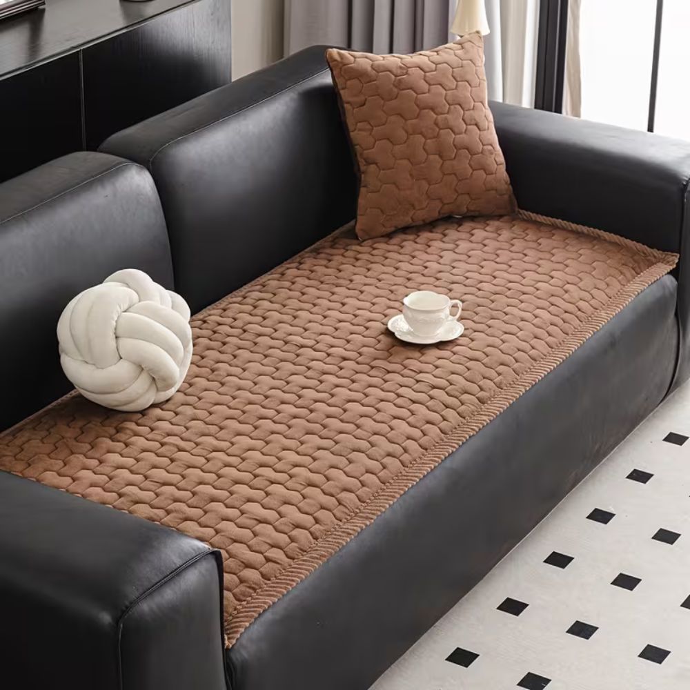 Plush Brick Stitch Couch Cover with Non Slip Backing