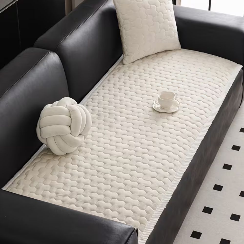 Plush Brick Stitch Couch Cover with Non Slip Backing