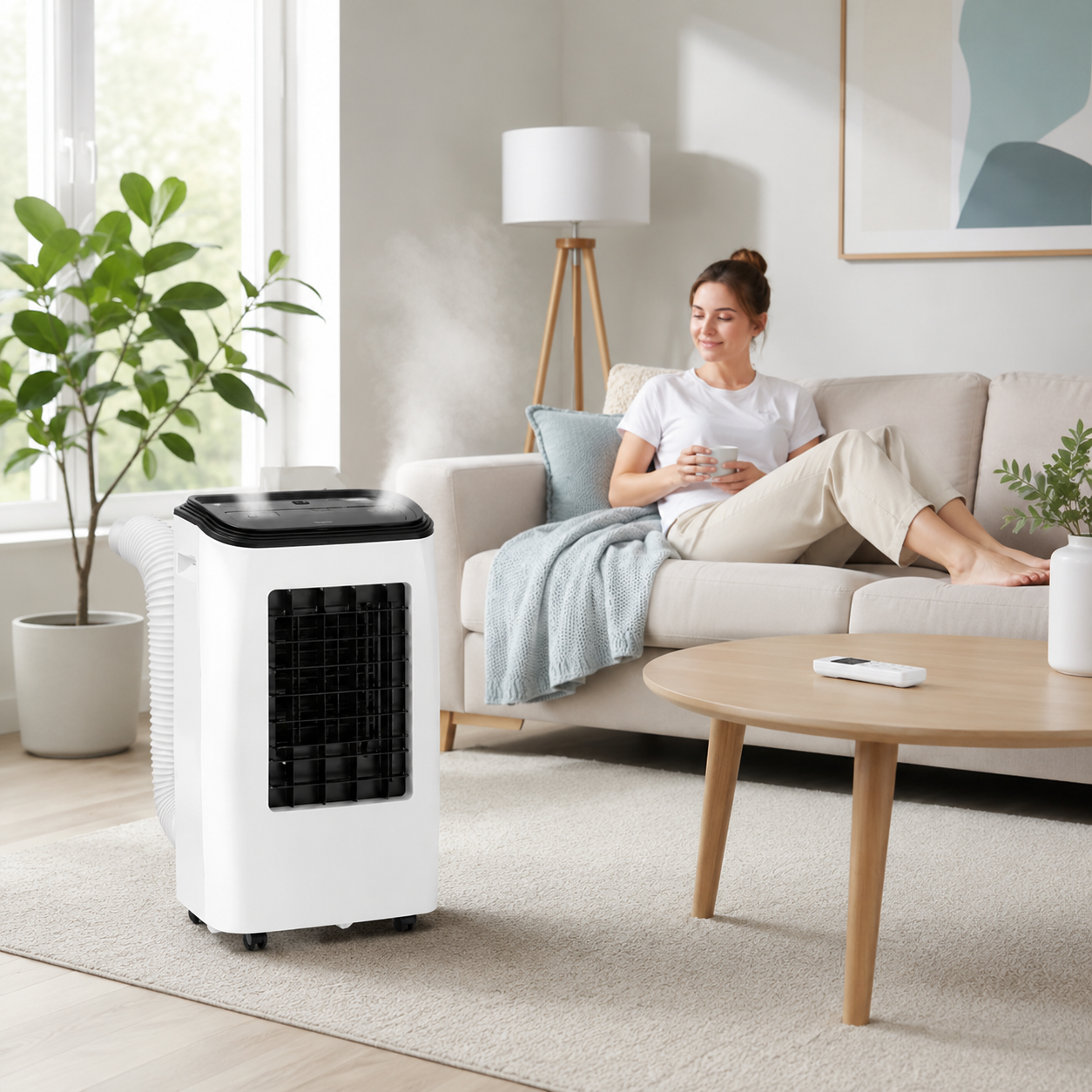 12000 BTU 3-in-1 portable air conditioner cooling a living room
