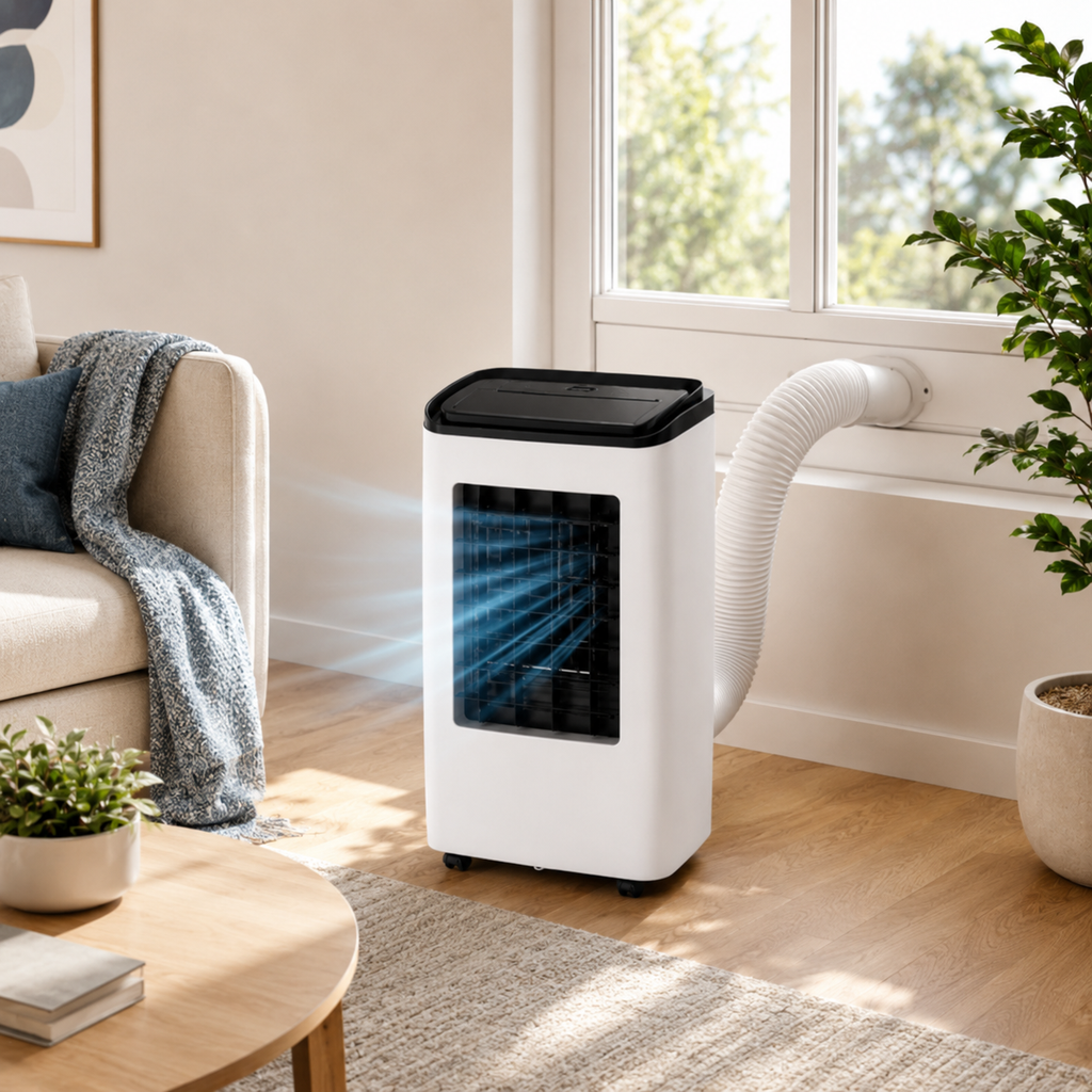 12000 BTU 3-in-1 portable air conditioner cooling a living room