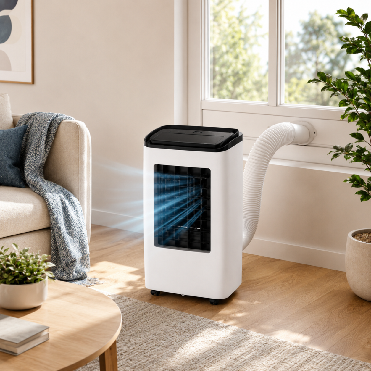 12000 BTU 3-in-1 portable air conditioner cooling a living room