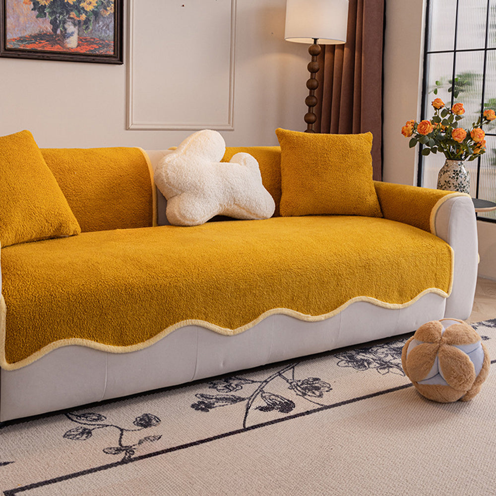 Teddy Fleece Non Slip Couch Cover with Curved Edges