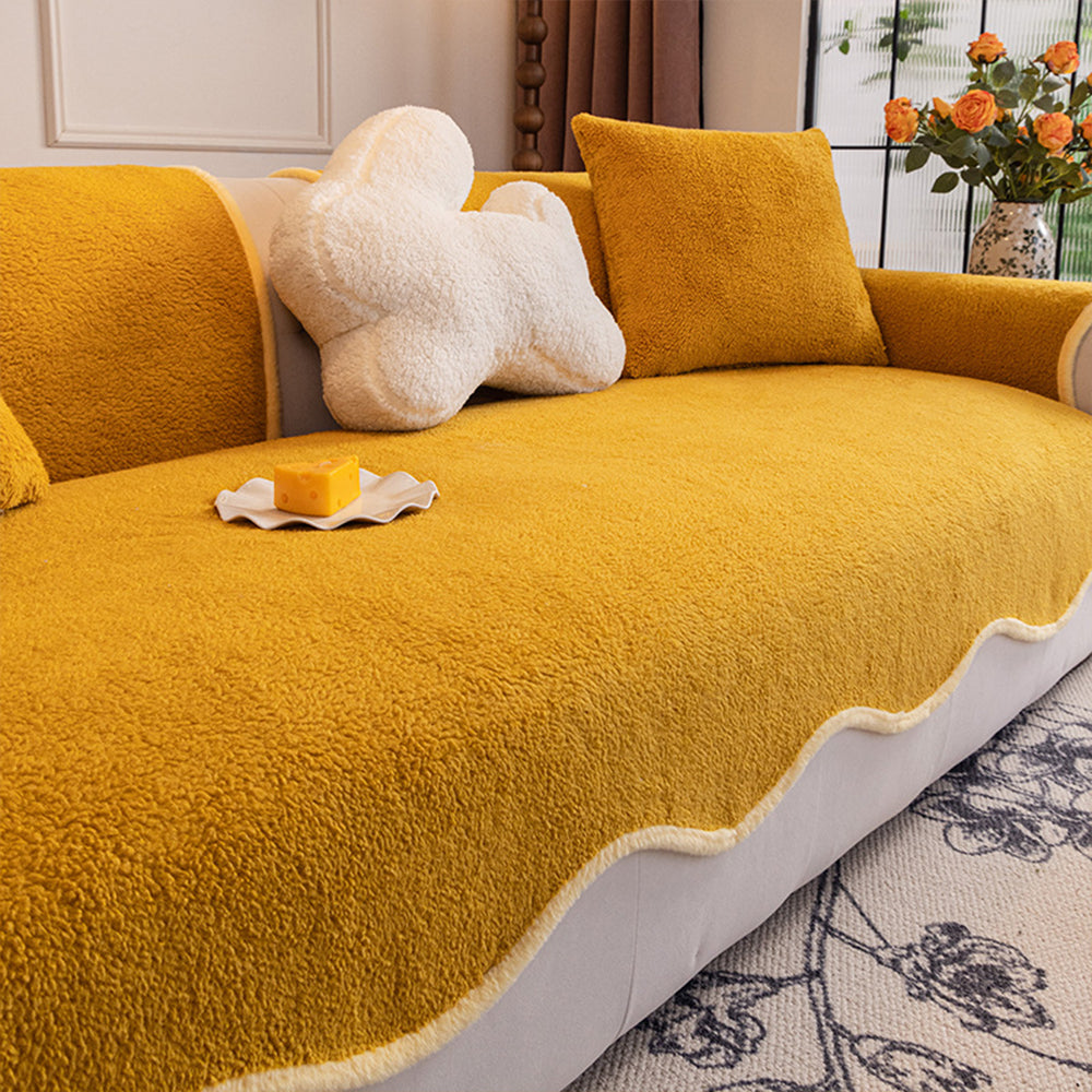 Teddy Fleece Non Slip Couch Cover with Curved Edges