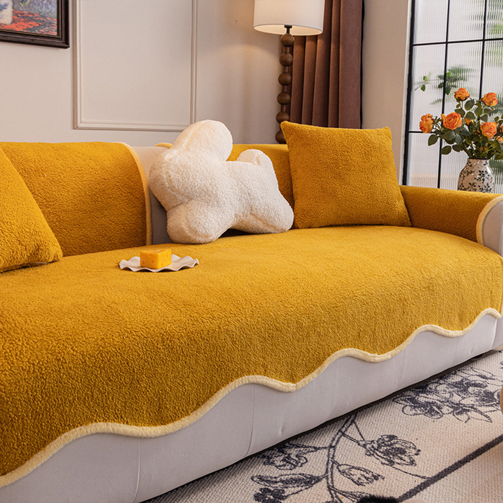 Teddy Fleece Non Slip Couch Cover with Curved Edges