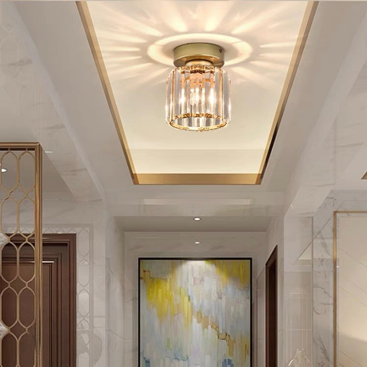 Modern Crystal Flush Mount Ceiling Light Brass Hallway Lamp