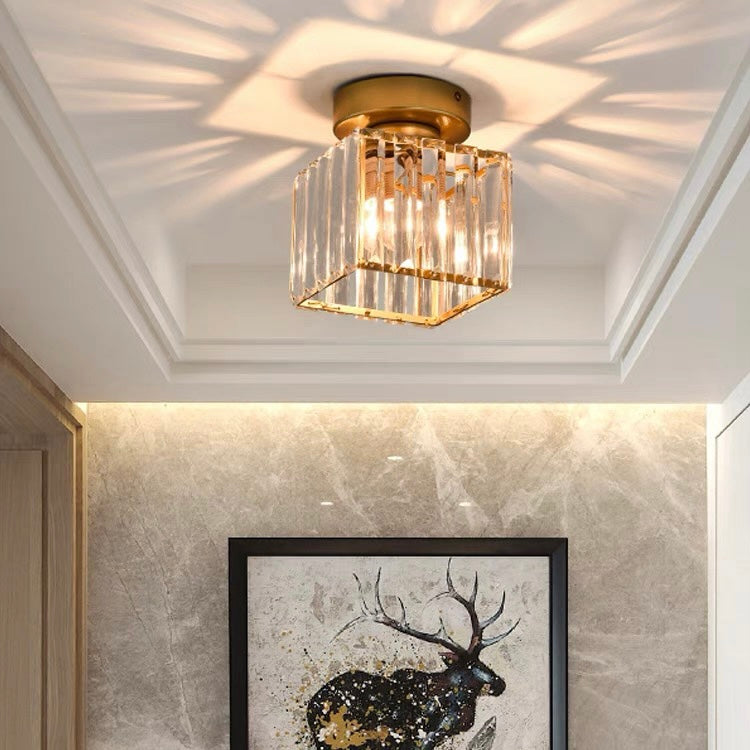 Modern Crystal Flush Mount Ceiling Light Brass Hallway Lamp