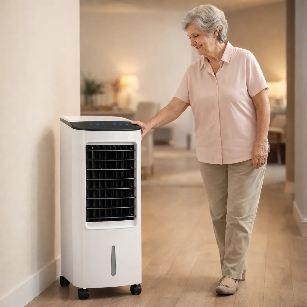 Quiet portable air conditioner cooling a home office