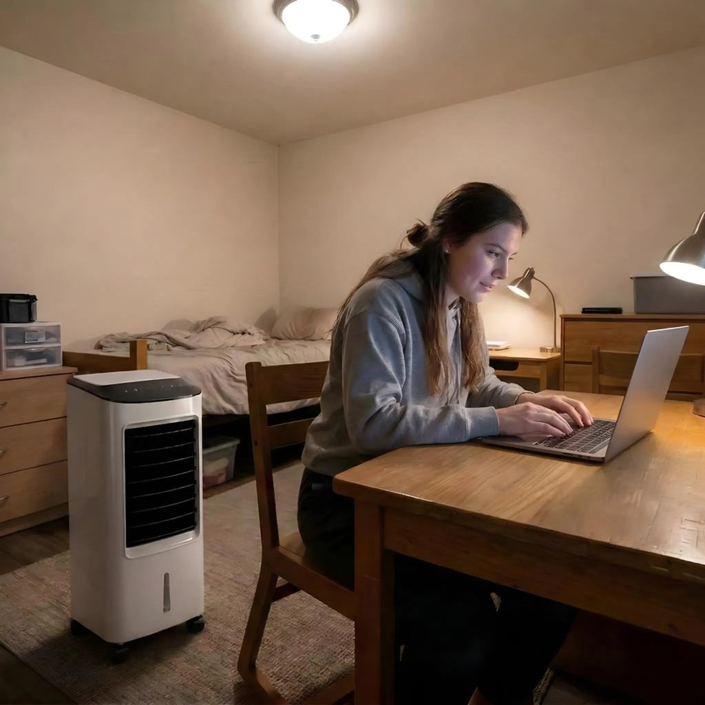 Quiet portable air conditioner cooling a home office