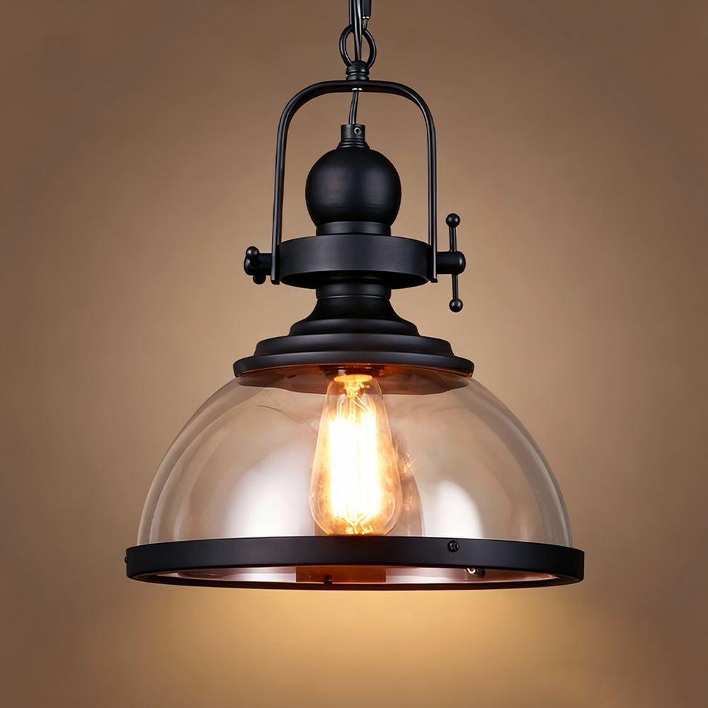 Industrial Glass Pendant Light with Adjustable Height | Vintage Dome for Cozy Kitchen Island Ambience