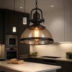 Industrial Glass Pendant Light with Adjustable Height | Vintage Dome for Cozy Kitchen Island Ambience