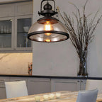 Industrial Glass Pendant Light with Adjustable Height | Vintage Dome for Cozy Kitchen Island Ambience