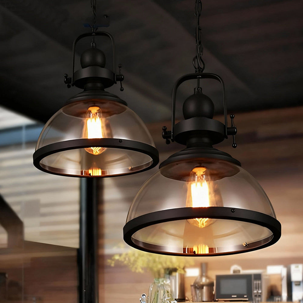 Industrial Glass Pendant Light with Adjustable Height | Vintage Dome for Cozy Kitchen Island Ambience