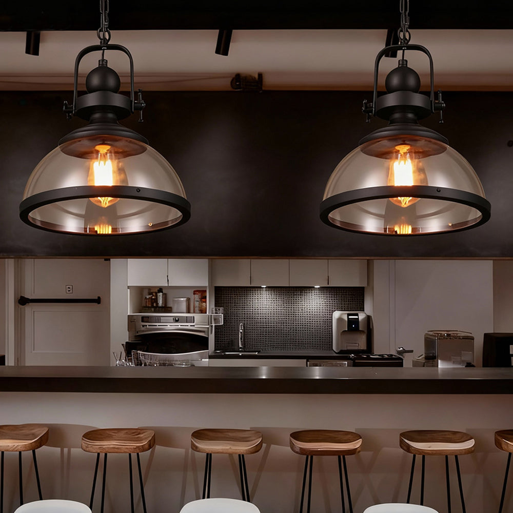 Industrial Glass Pendant Light with Adjustable Height | Vintage Dome for Cozy Kitchen Island Ambience