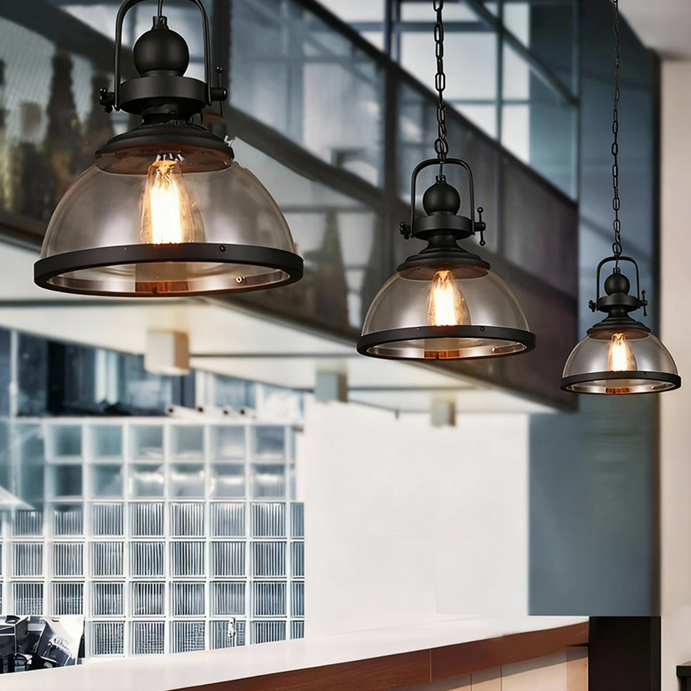 Industrial Glass Pendant Light with Adjustable Height | Vintage Dome for Cozy Kitchen Island Ambience
