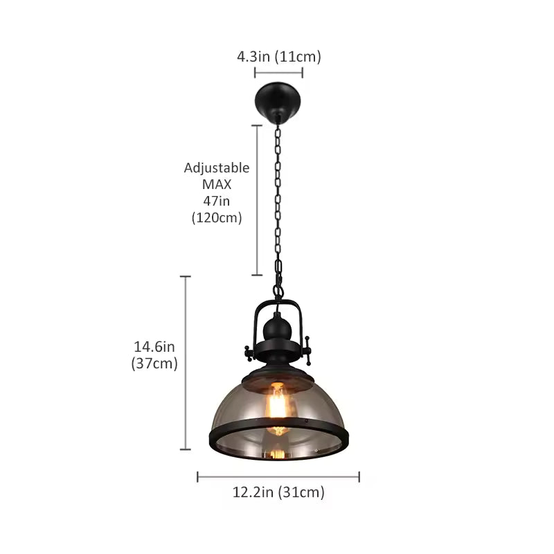 Industrial Glass Pendant Light with Adjustable Height | Vintage Dome for Cozy Kitchen Island Ambience