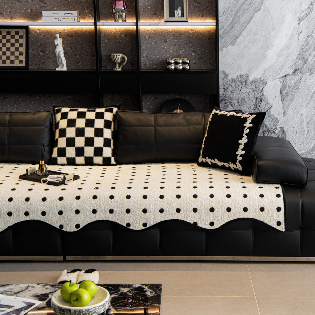 Plush Cream Polka Dot Non Slip Couch Cover for Daily Living