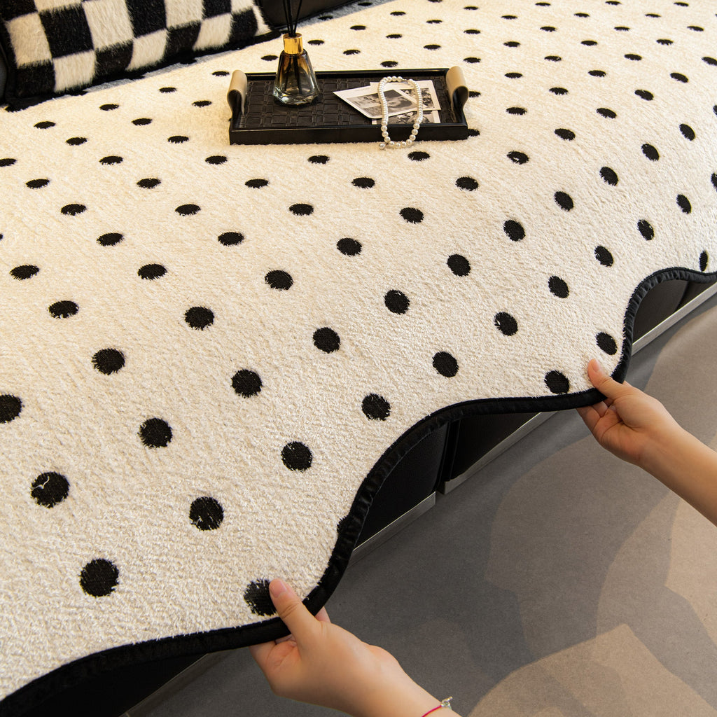 Plush Cream Polka Dot Non Slip Couch Cover for Daily Living