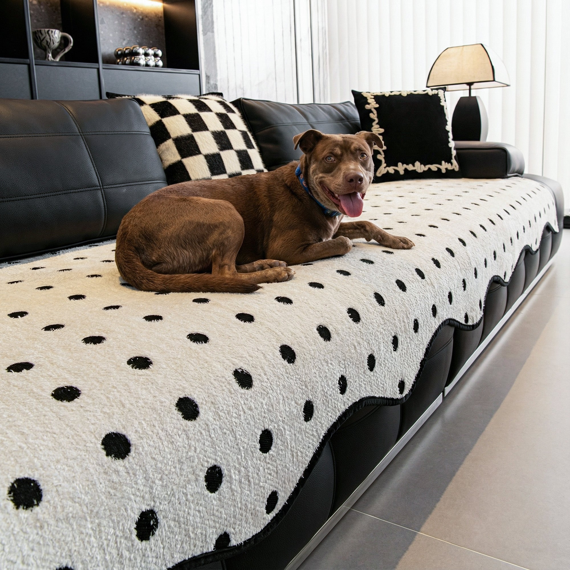 Plush Cream Polka Dot Non Slip Couch Cover for Daily Living