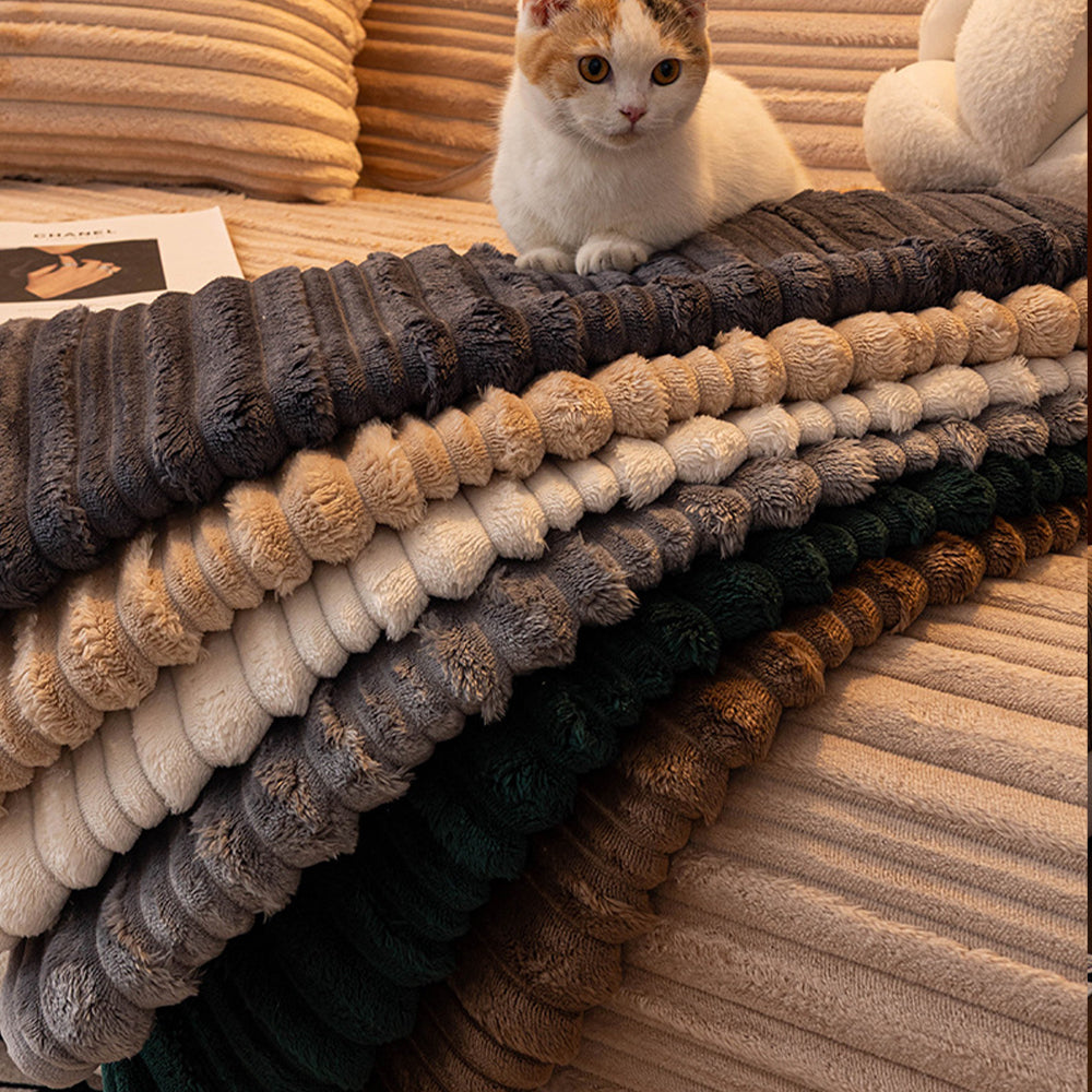 Creamy Ribbed Plush Non Slip Couch Cover for Winter Comfort