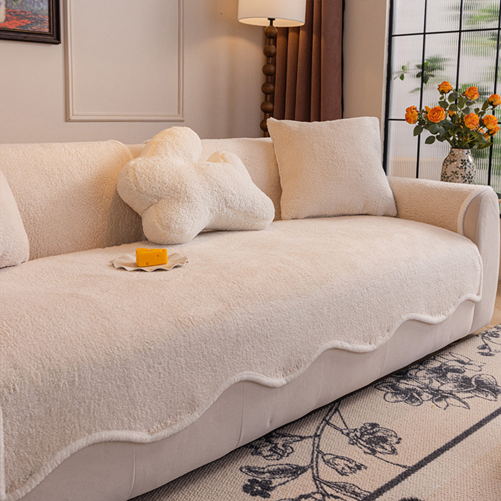Teddy Fleece Non Slip Couch Cover with Curved Edges