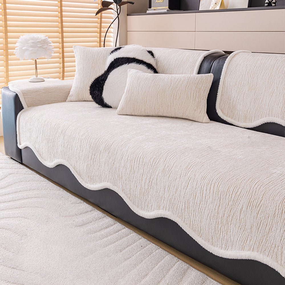 Chenille Couch Cover with White Trim and Non Slip Backing