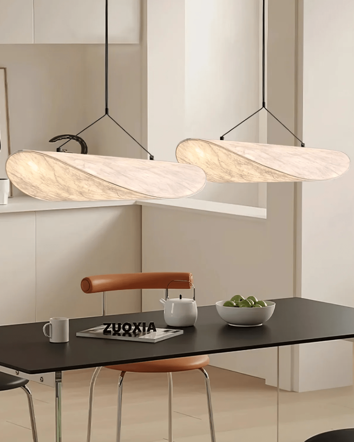 Japandi Silk Pendant Light, Modern Drum Ceiling Lamp, Warm LED, Living Room