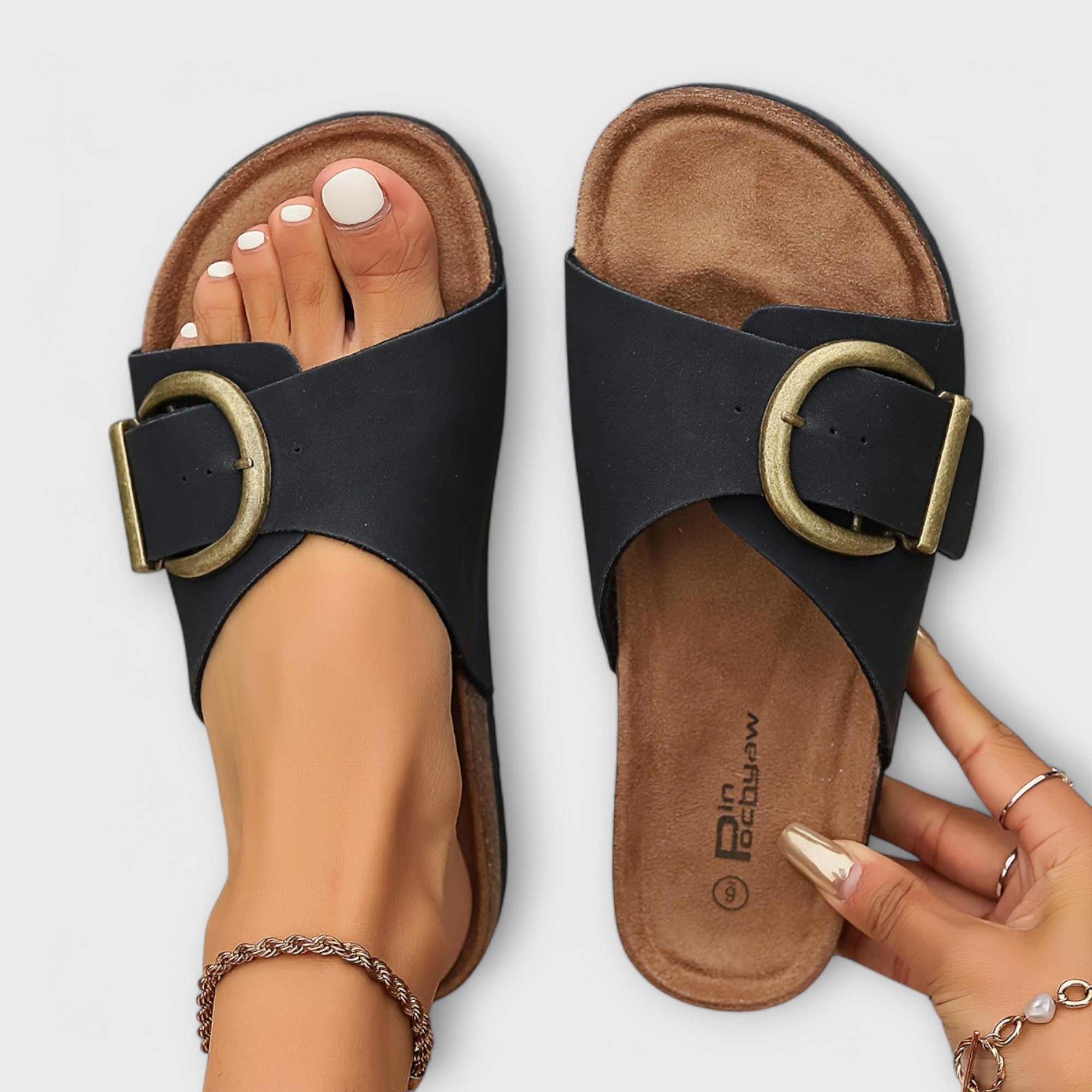 Women's Footbed Sandals, Ergonomic Cork Sole, Vintage Slide, Arch Support