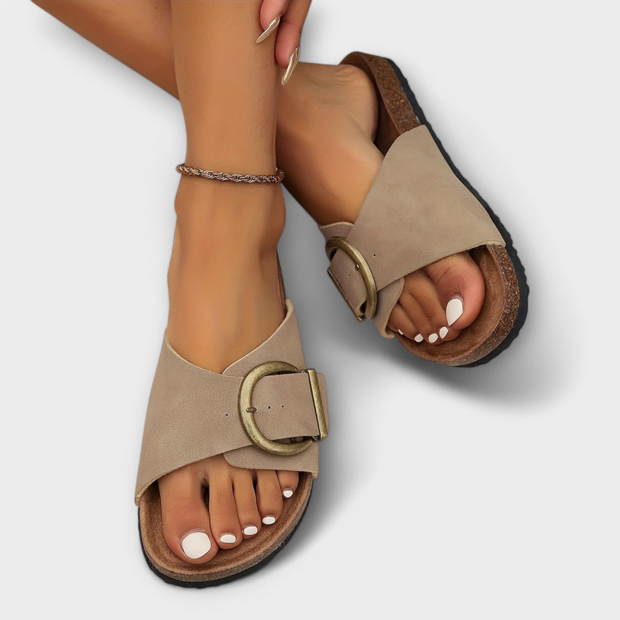 Women's Footbed Sandals, Ergonomic Cork Sole, Vintage Slide, Arch Support