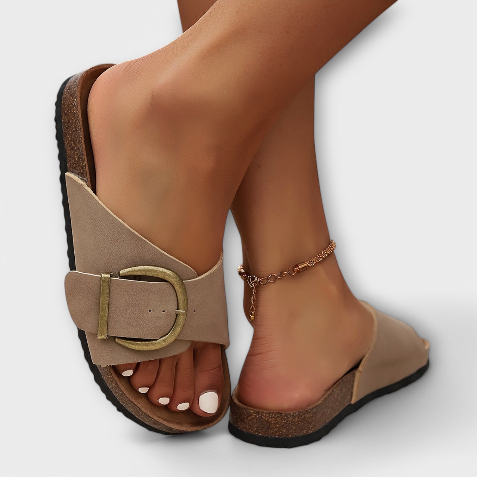Women's Footbed Sandals, Ergonomic Cork Sole, Vintage Slide, Arch Support
