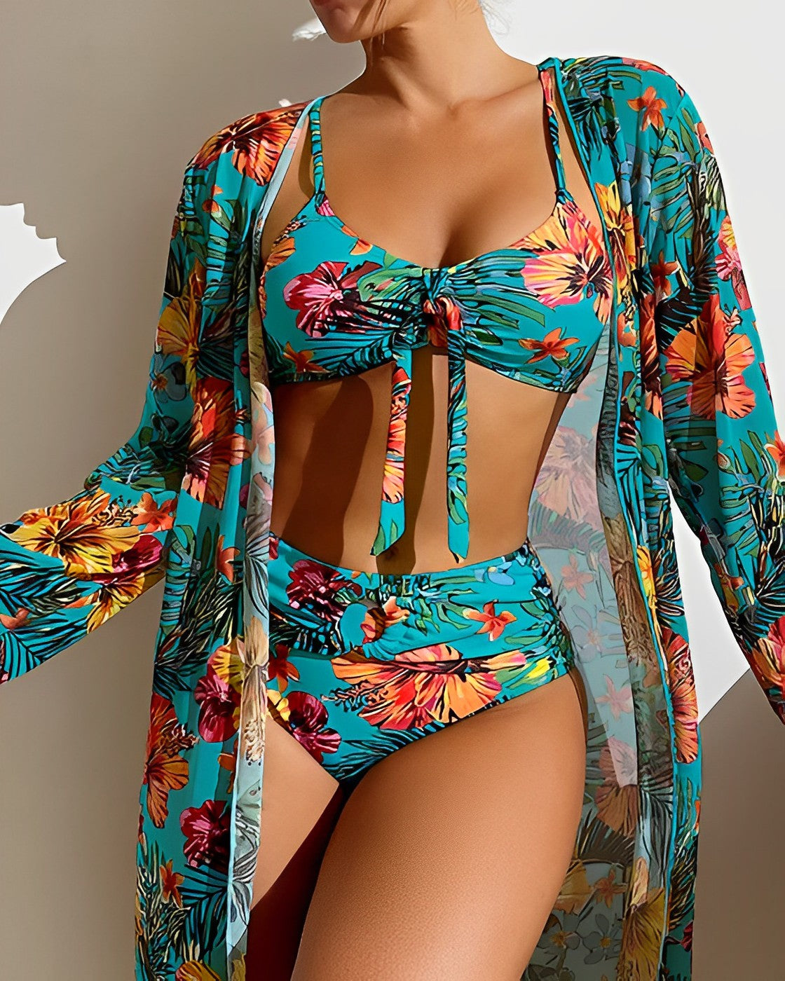 Juanita Collection | High Waisted Bikini Set with Tropical Print & Matching Cover-Up for Effortless Summer Style