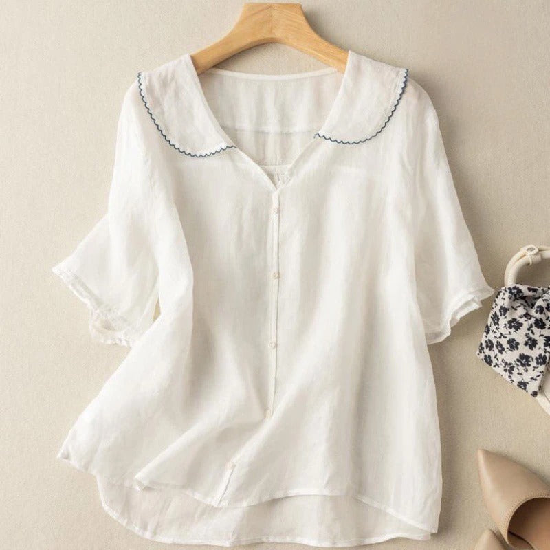 Kristi™ | Women's Blouse with Scalloped Collar & Relaxed Fit | Vintage Elegance for Effortless Style