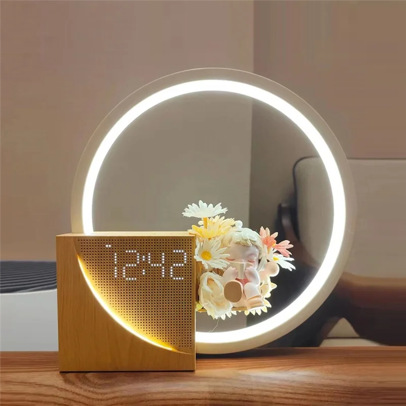 Lumora Halo | Bedside Table Lamp with Alarm Clock & USB Charging | Adjustable Brightness for Gentle Wake-Up
