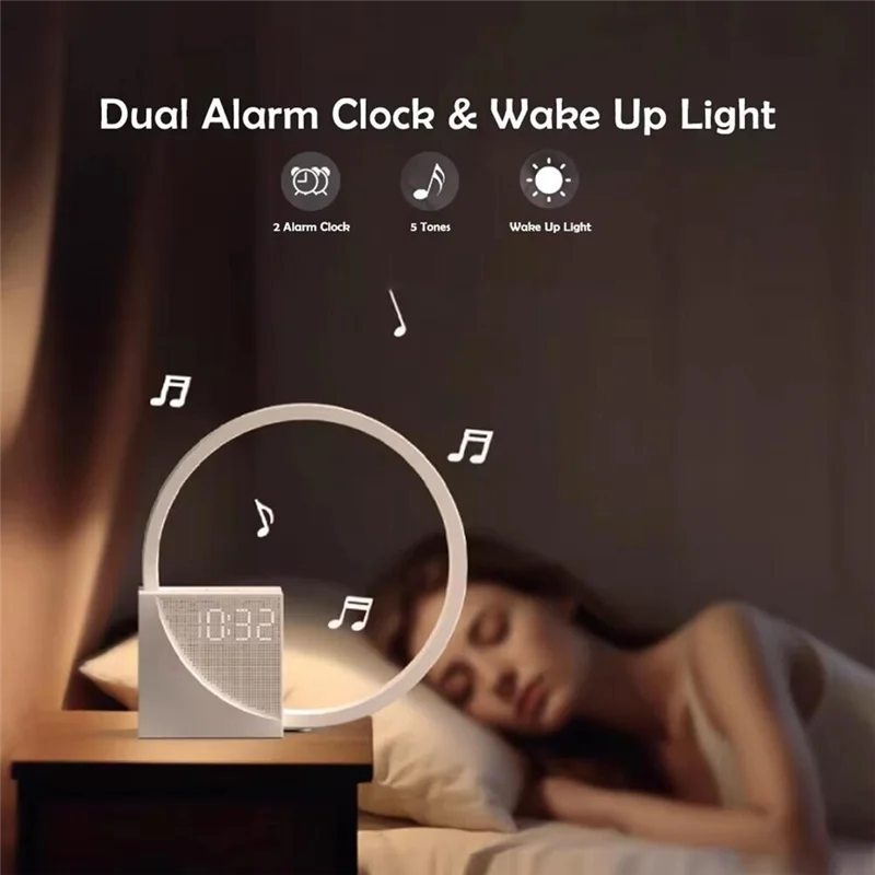 Bedside Table Lamp with Alarm Clock, USB Charging, Wake-Up Light, Dimmable