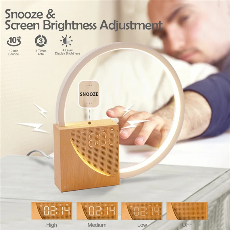 Lumora Halo | Bedside Table Lamp with Alarm Clock & USB Charging | Adjustable Brightness for Gentle Wake-Up