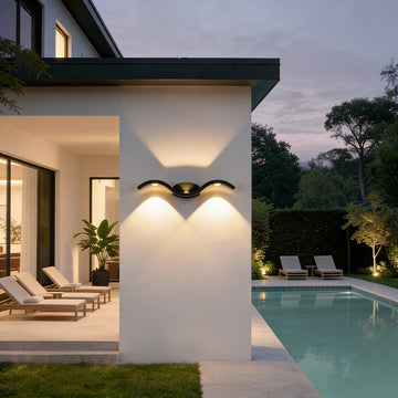 LuxRoyale Wave | Outdoor Wall Light with Up-Down Illumination | Modern Sconce for Enhanced Curb Appeal